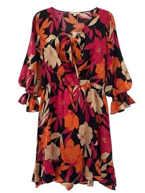 Easel Floral Boho Mini Dress - Peasant Sleeves - Tropical - NWT